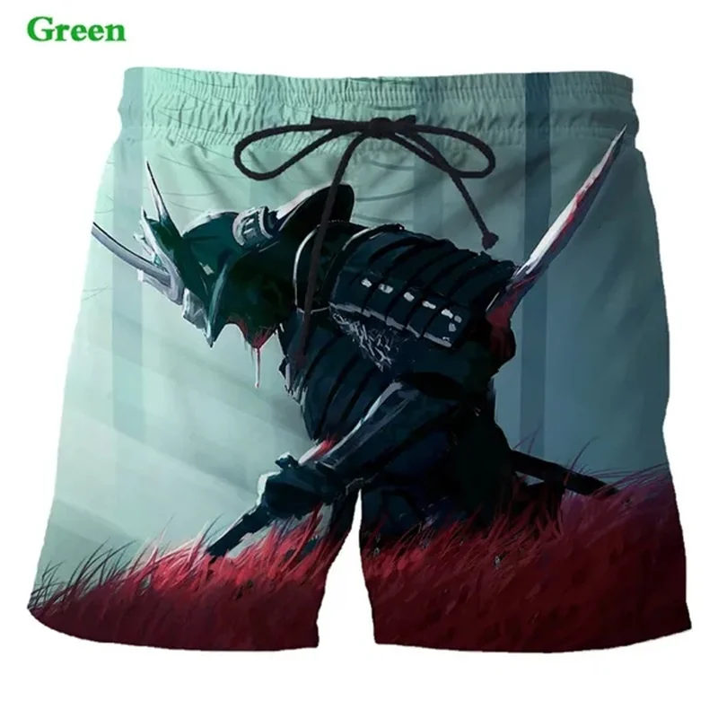 Японский самурай, супер крутые короткие штаны для мужчин, модные шорты для мальчиков и девочек в стиле харадзюку с 3D-печатью, высококачественный купальник Изображение 1