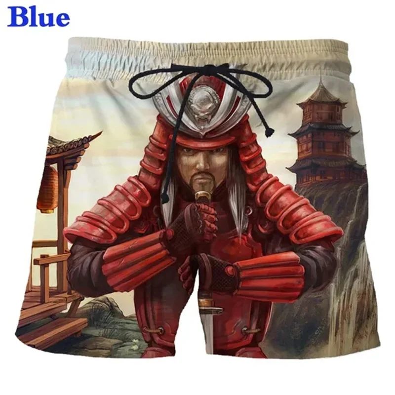 Японский самурай, супер крутые короткие штаны для мужчин, модные шорты для мальчиков и девочек в стиле харадзюку с 3D-печатью, высококачественный купальник Изображение 4