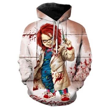 Filme de terror chucky hoodies estilo masculino marca moda 3d impressão padrão camisolas outono manga longa hip hop pulôver plus